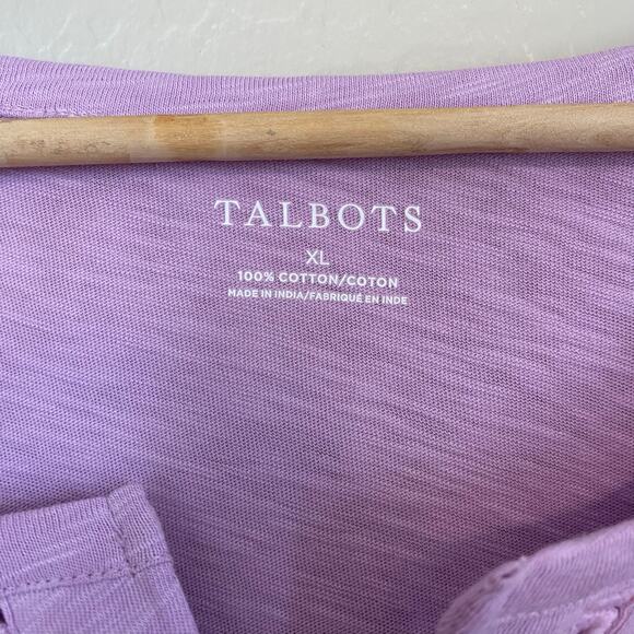 Talbots Womens Size XL Purple Spring T-Shirt Lace Split Neck Lilac 100% Cotton - Picture 3 of 3